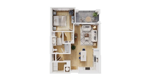 Floor plan for 1 bed, 1 bath, 768 sqft